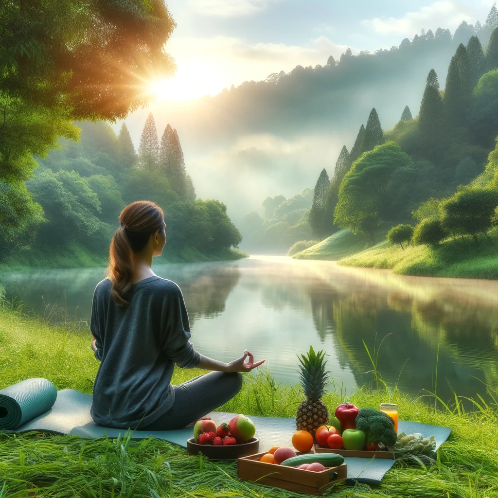 DALL·E 2024-01-12 08.21.32 - An image of a person engaged in a healthy activity in a calm natural setting, without any food items. The scene could feature an individual doing yoga